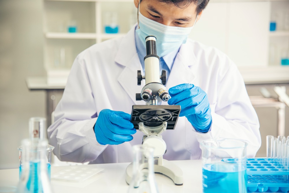 Medical staff in lab reviewing medicine